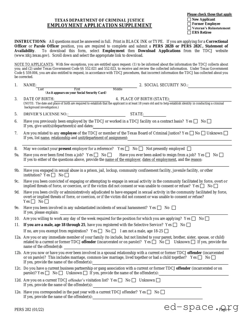 Blank Texas Pers 282 PDF Form