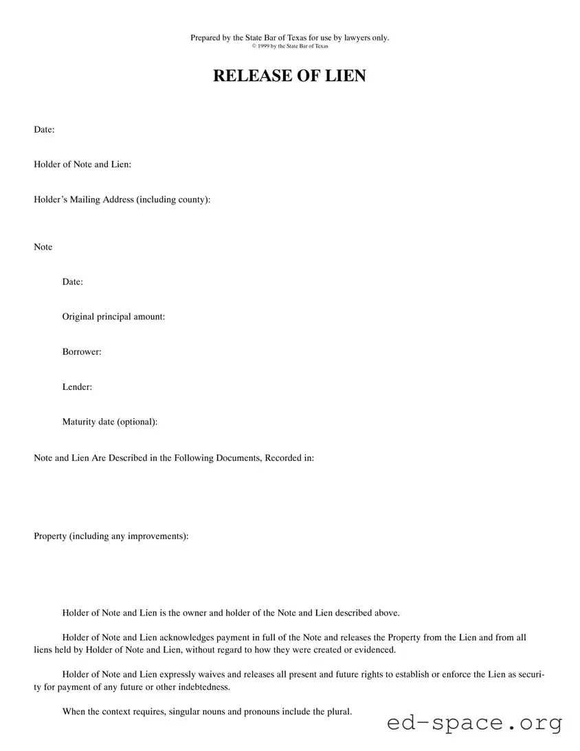 Blank Release Of Lien Texas PDF Form