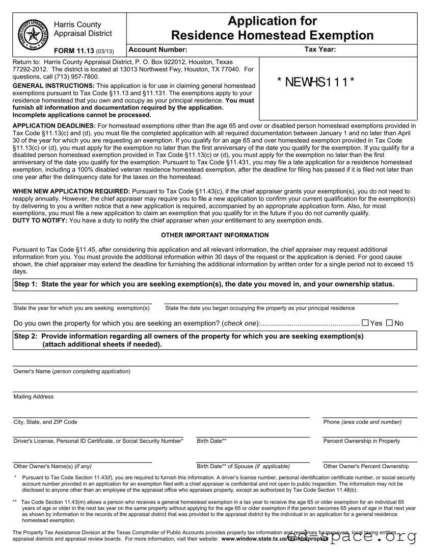 Blank Texas Homestead Exemption PDF Form