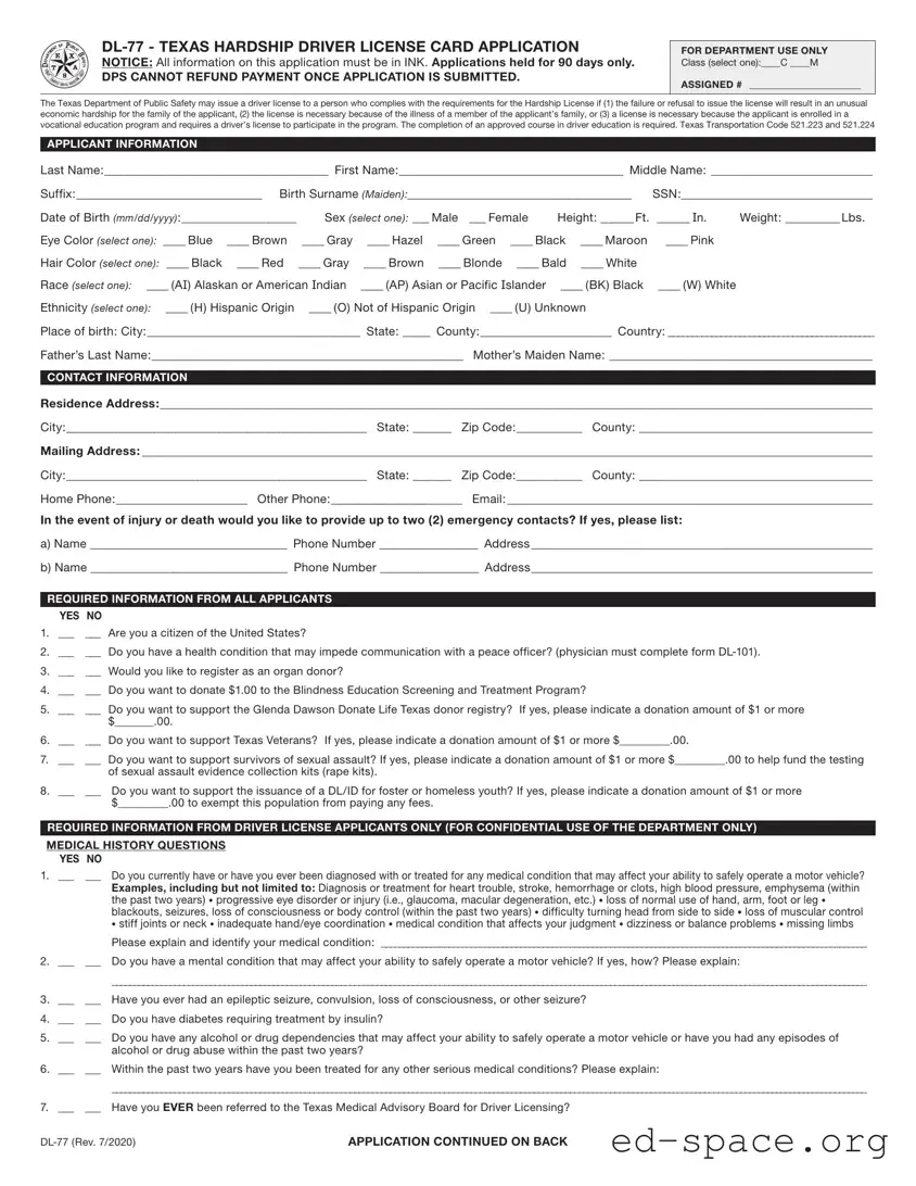 Blank Texas From Dl 77 PDF Form