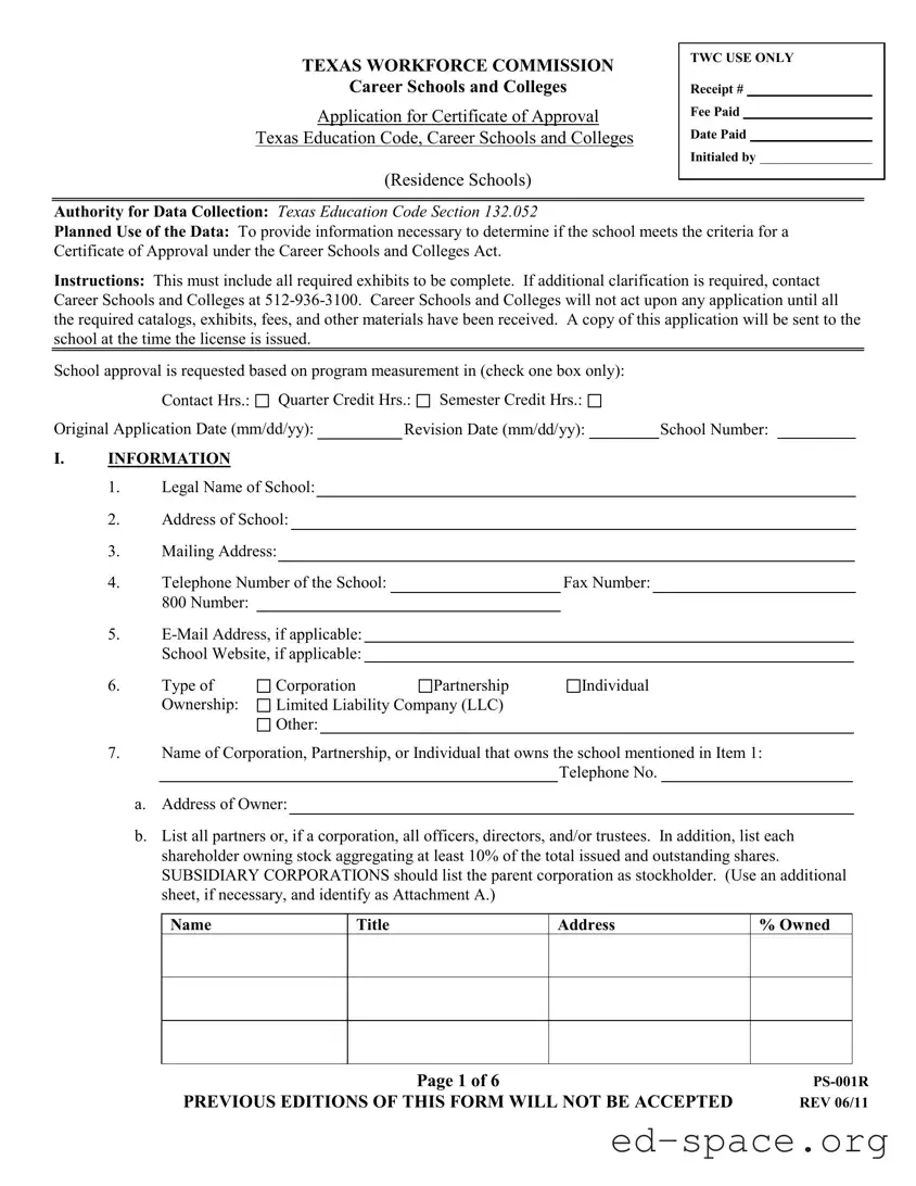Blank Texas Ps 001R PDF Form