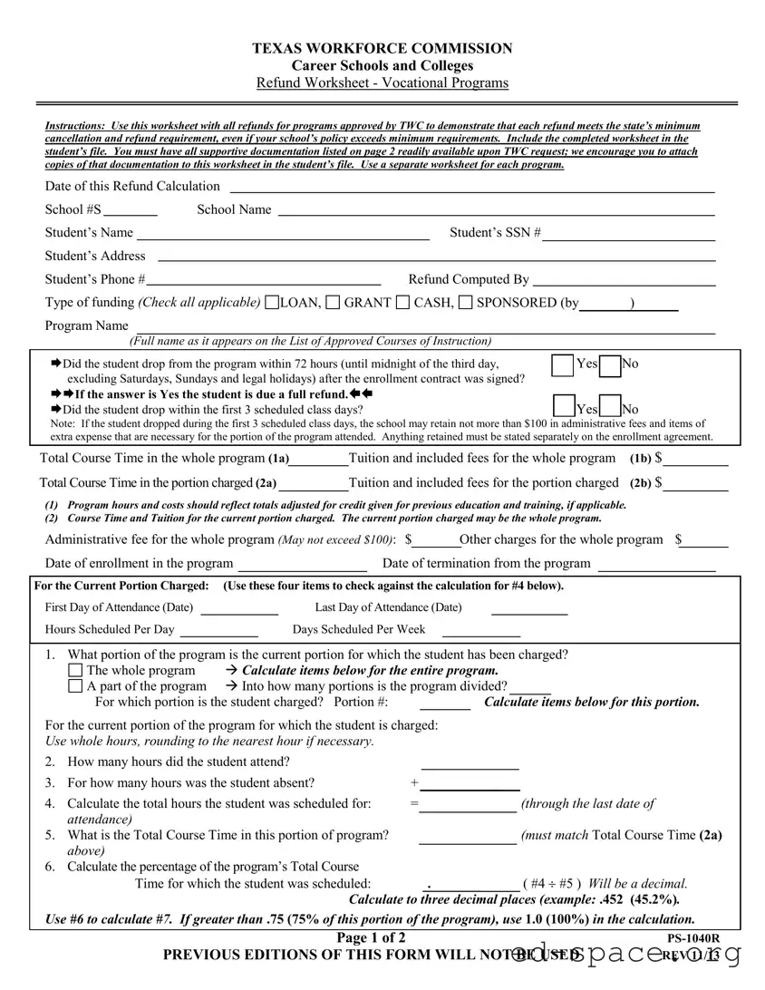 Blank Texas Ps 1040R PDF Form