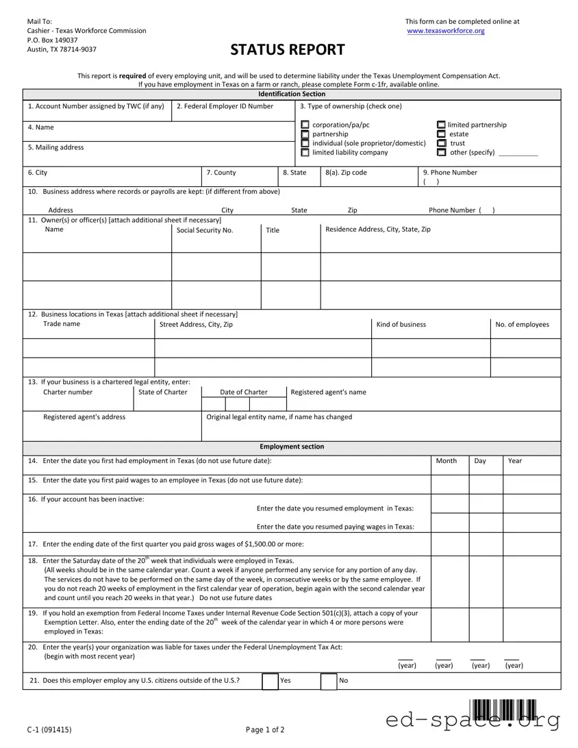 Blank Texas Workforce Commission Report PDF Form