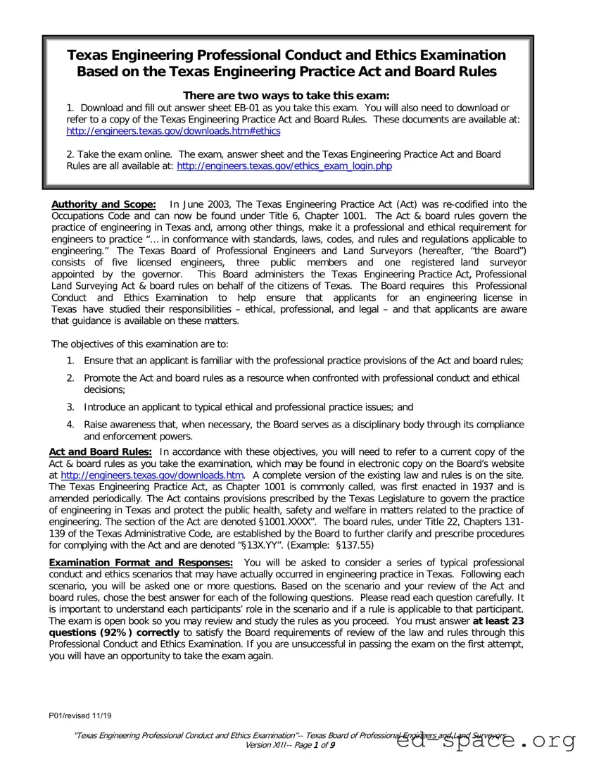 Blank Texas Ethics Of Engineering Exam PDF Form