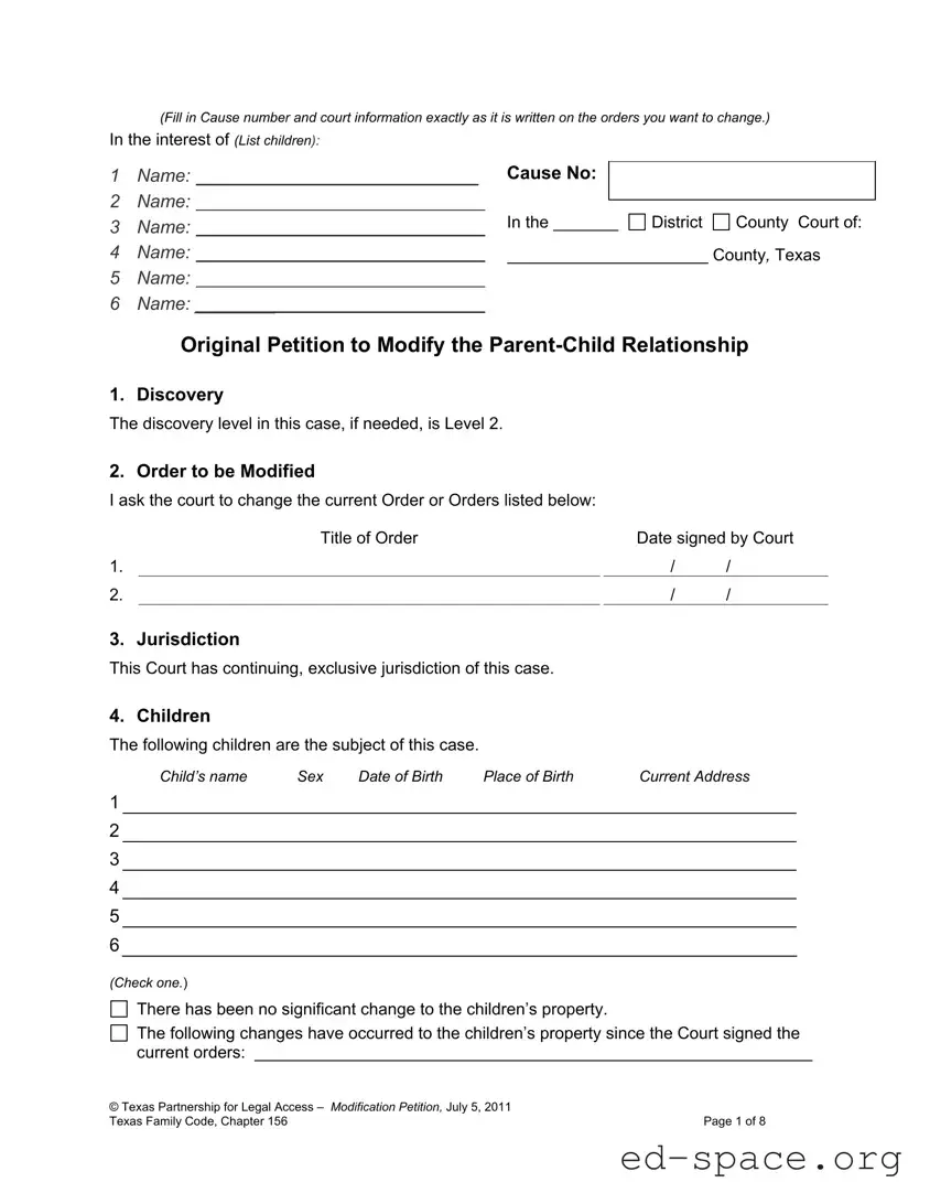 Blank Texas Petition Modify PDF Form