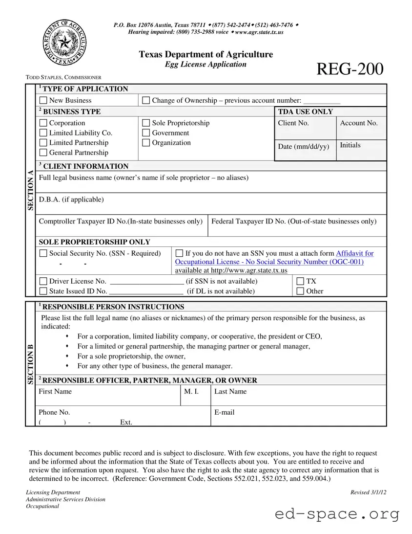 Blank Texas Reg 200 PDF Form