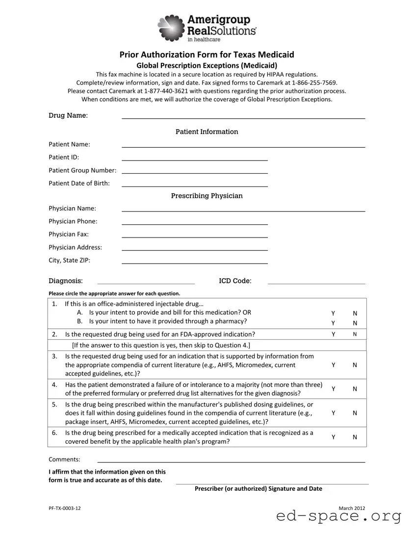Blank Texas Pre Authorization Request PDF Form