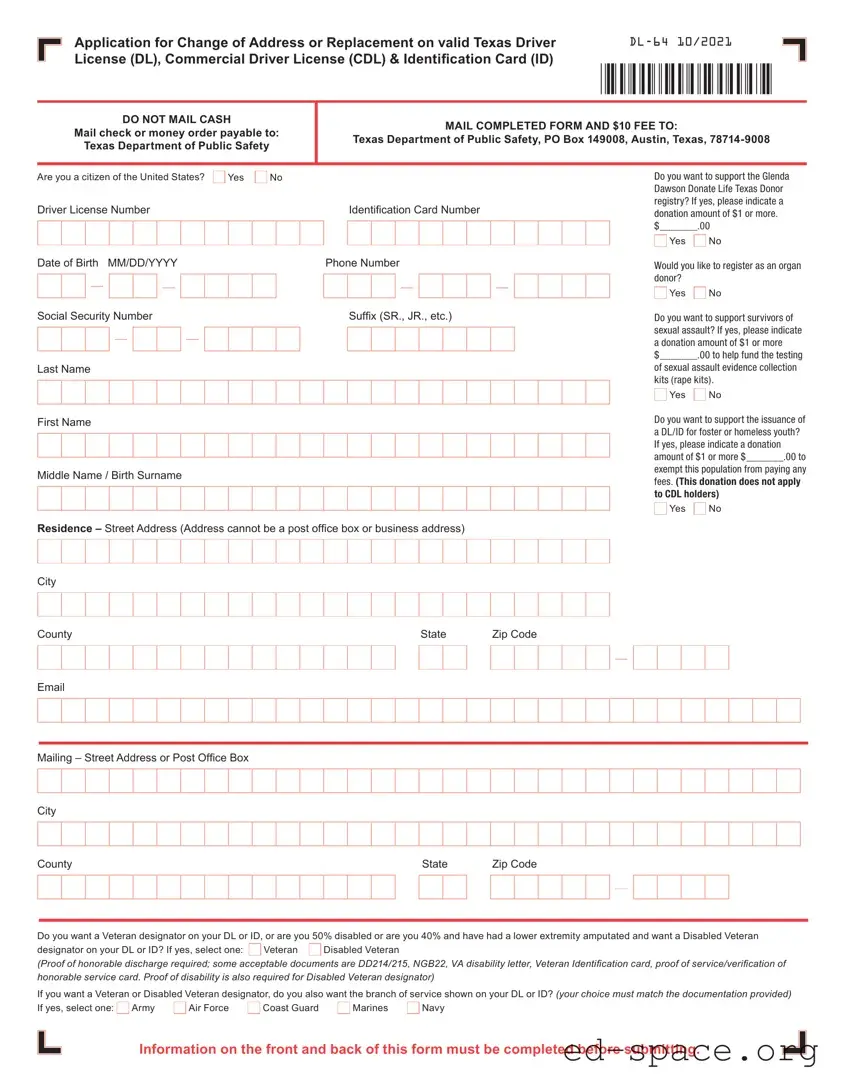 Blank Texas Dl 64 PDF Form