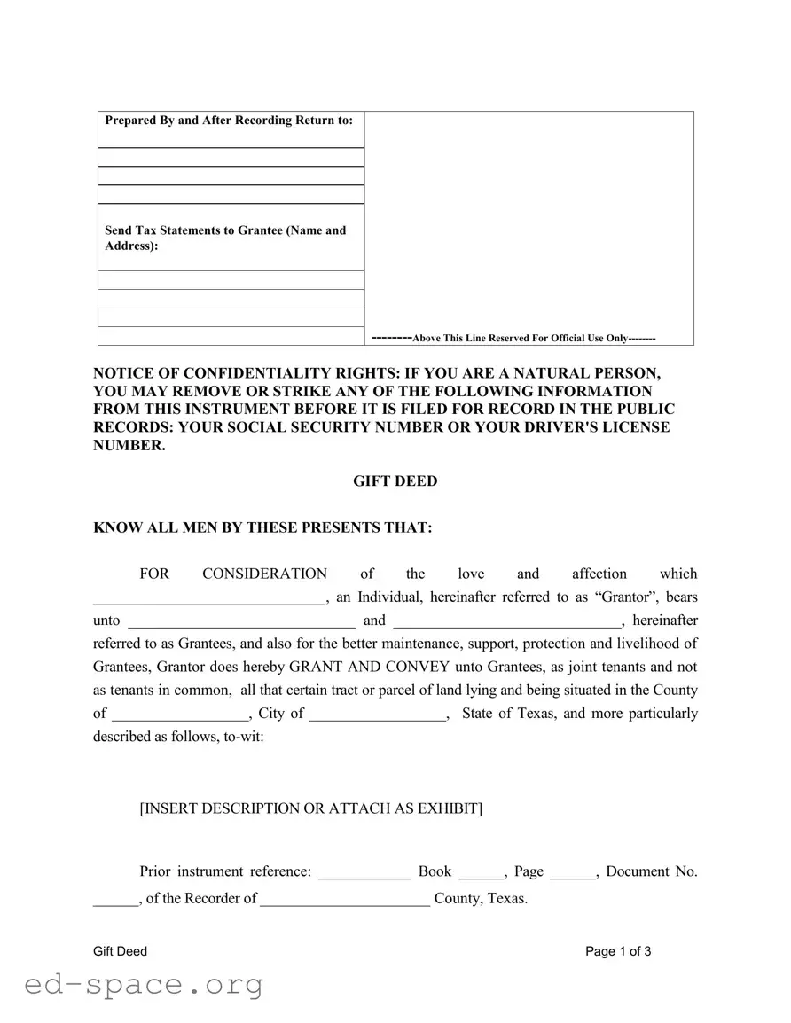 Blank Gift Deed Texas PDF Form