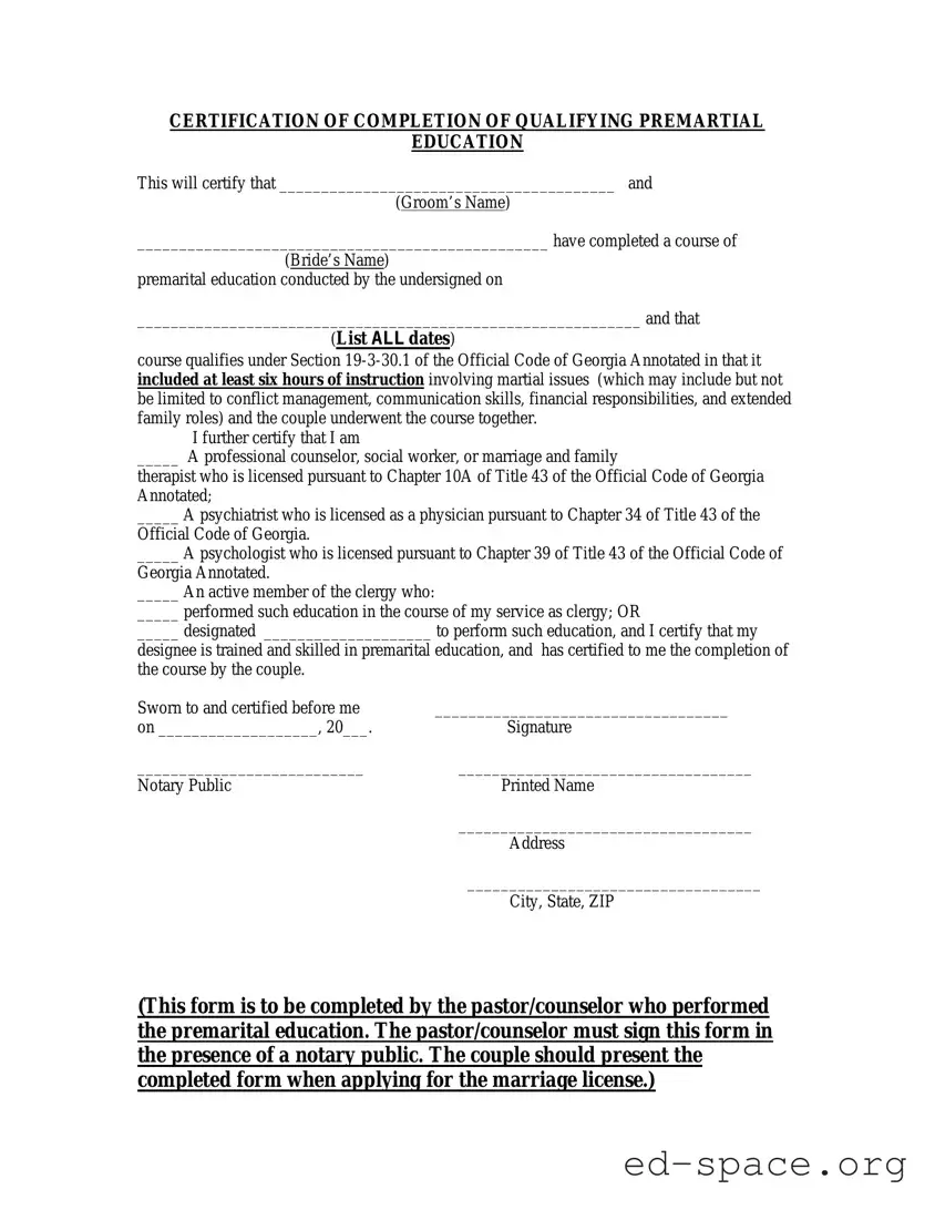 Blank Texas Premarital Course Certificate PDF Form