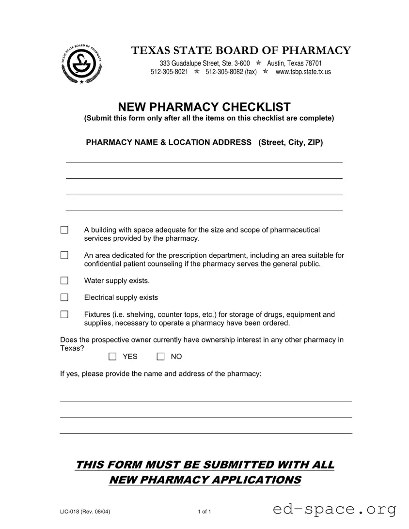 Blank Texas Lic 018 PDF Form