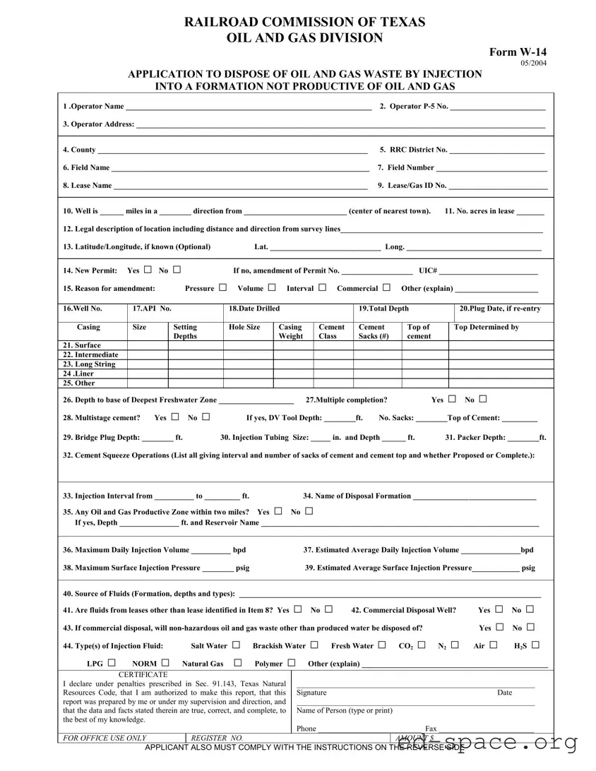 Blank Texas W 14 PDF Form