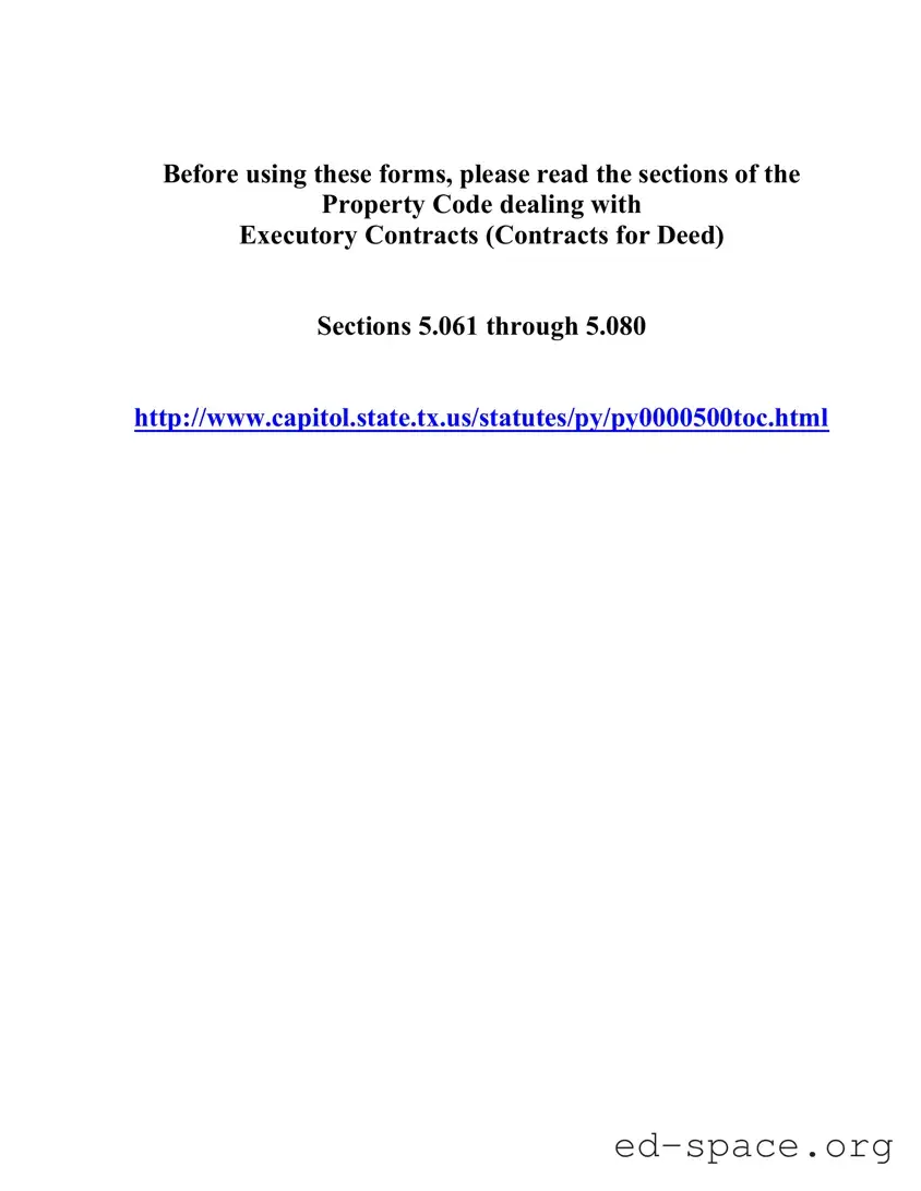 Blank Texas Contract For Deed PDF Form