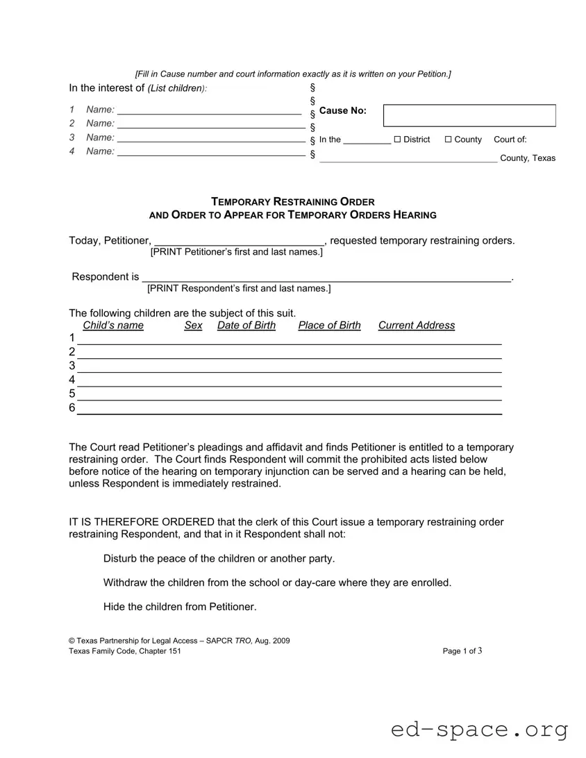 Blank Texas Temporary Restraining Order PDF Form