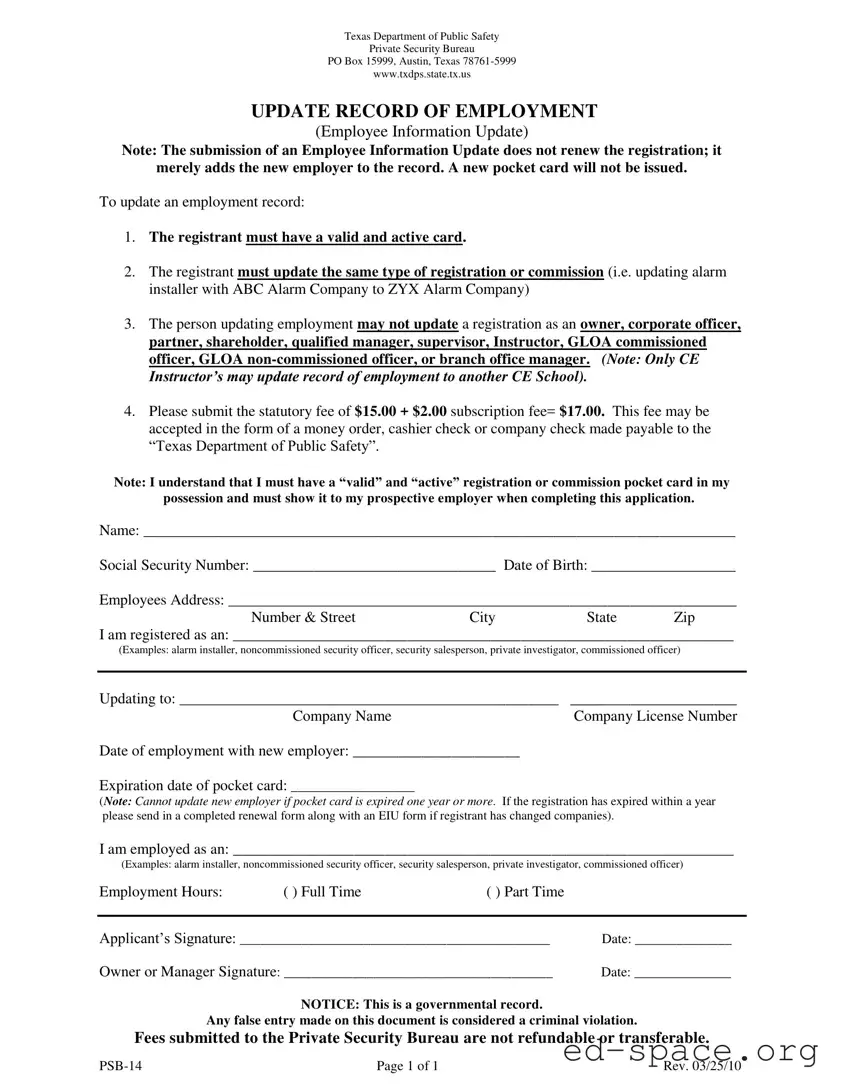 Blank Psb 14 Texas PDF Form