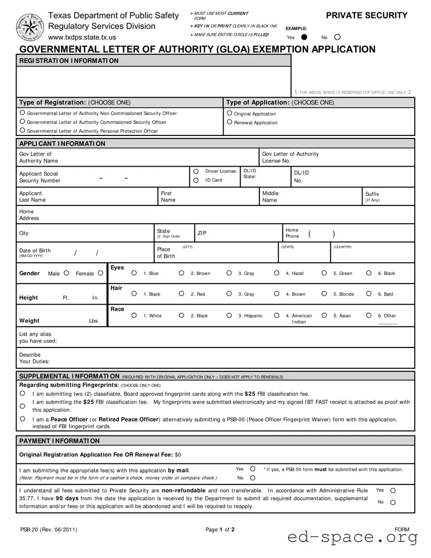 Blank Texas Psb 20 PDF Form