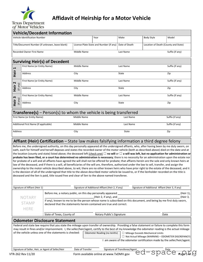 Blank Texas Vtr 262 PDF Form