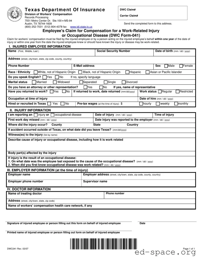 Blank Texas Dwc041 PDF Form