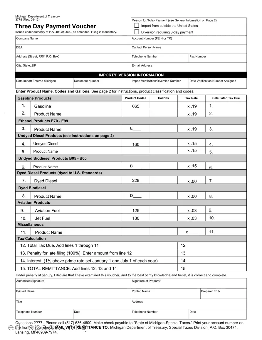 Blank Michigan 3778 PDF Form