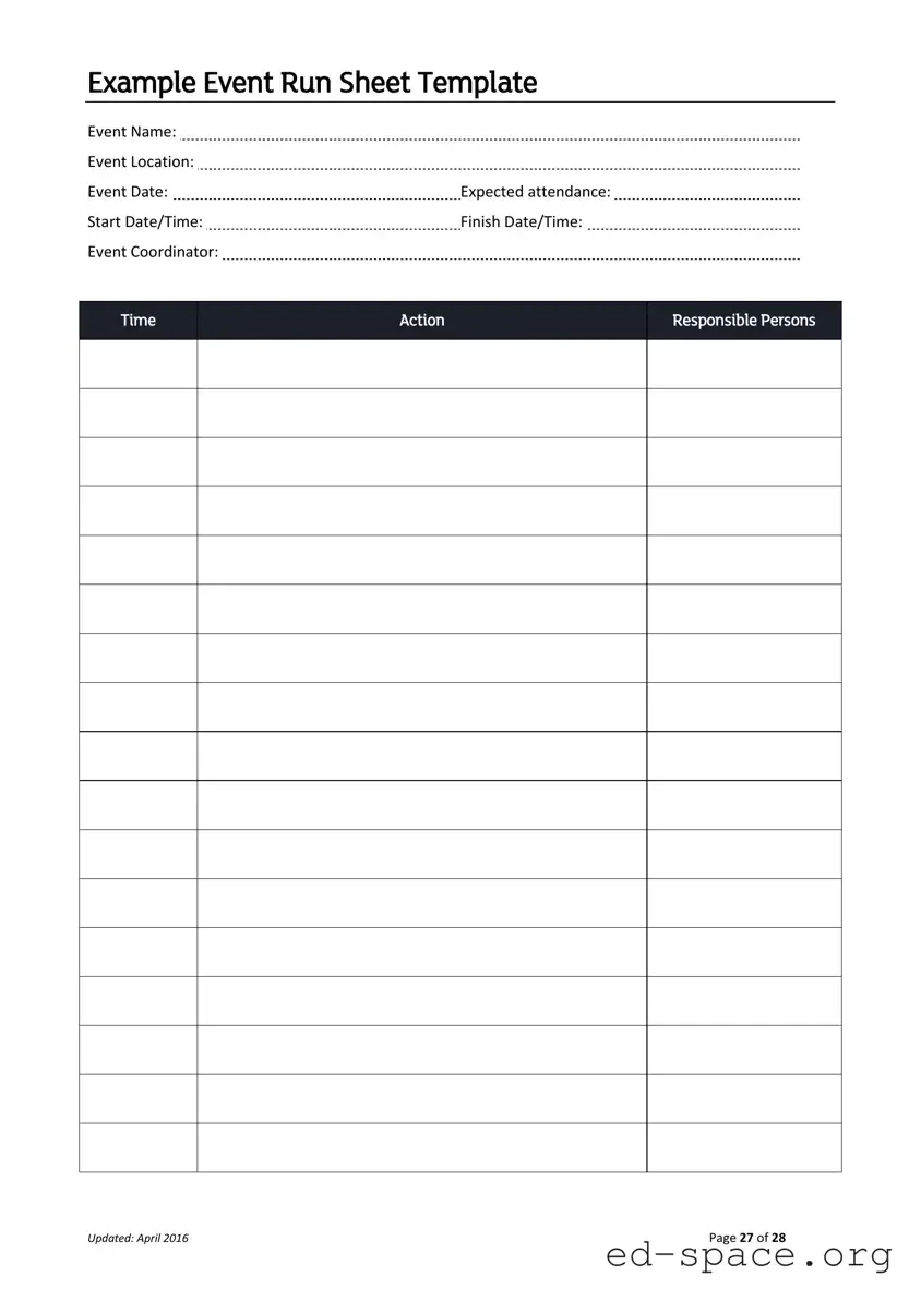 Blank Running Sheet PDF Form