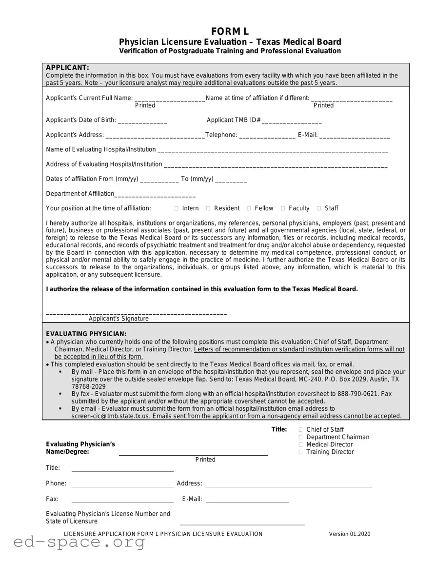 Blank L For Texas Medical Board PDF Form