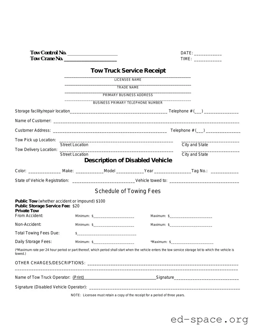 Blank Tow Truck Receipt PDF Form