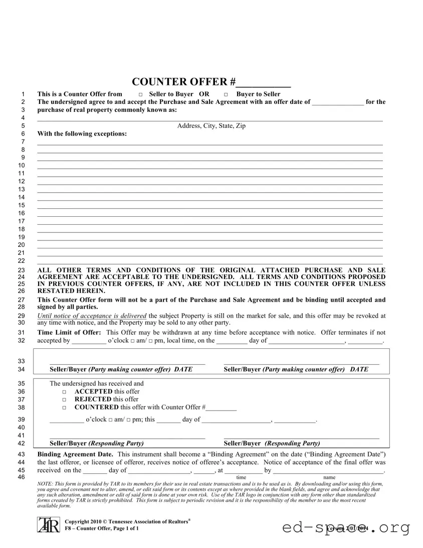 Blank Tn Counter Offer PDF Form