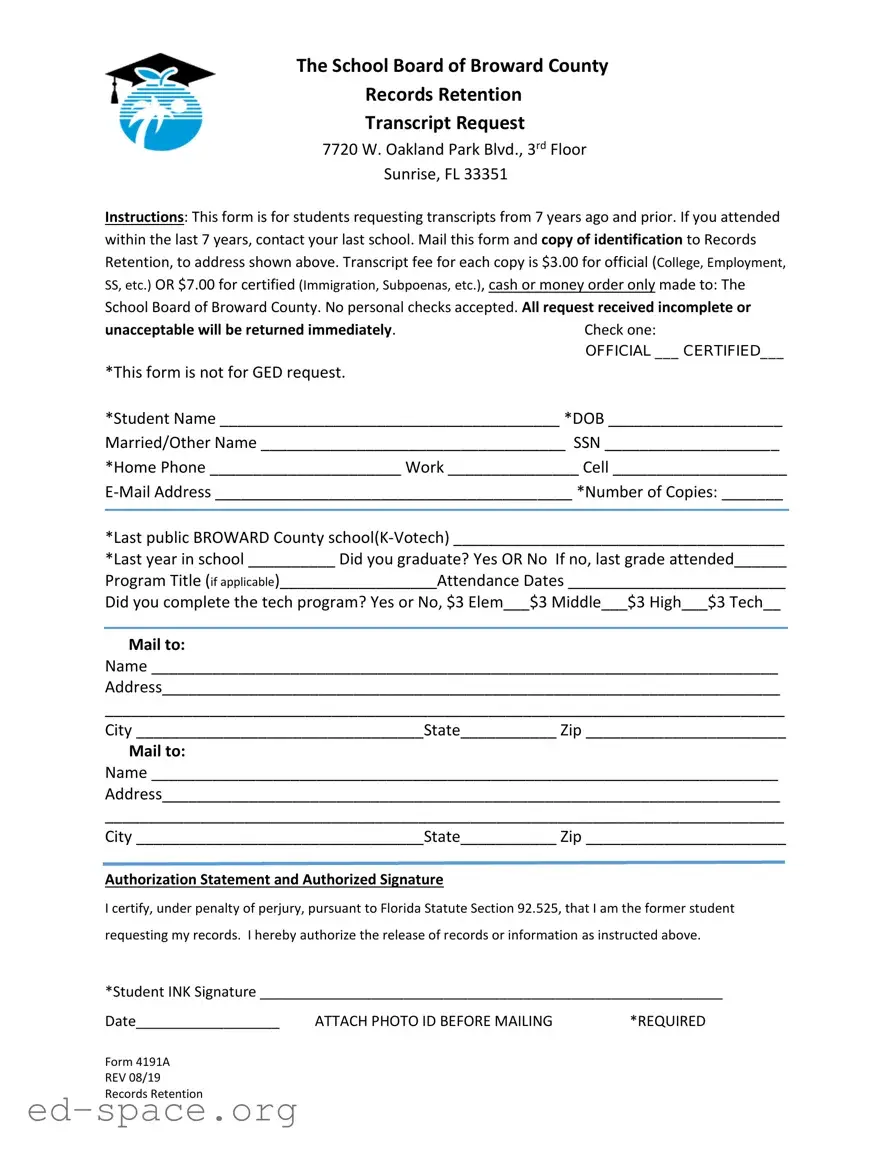 Blank Florida 4191A PDF Form