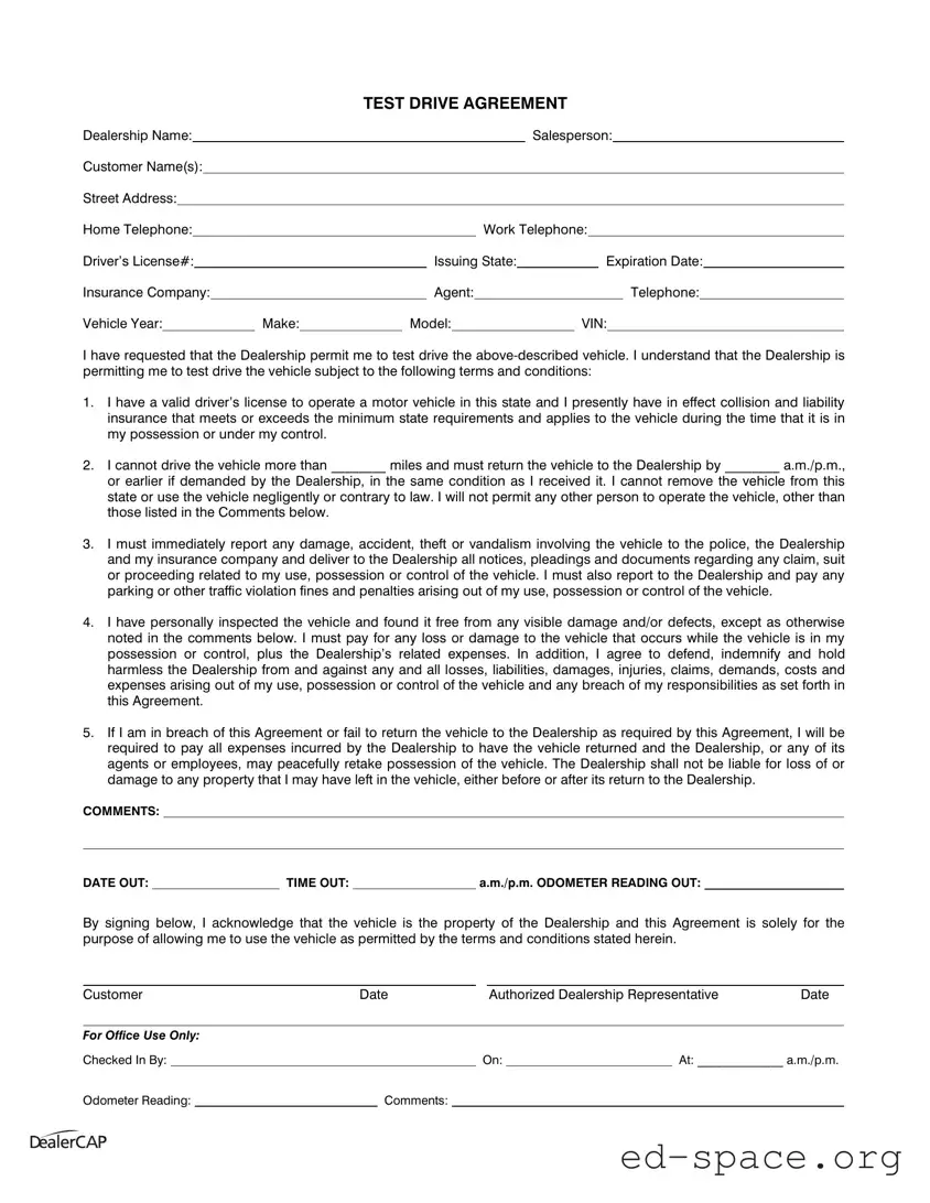 Blank Test Drive PDF Form