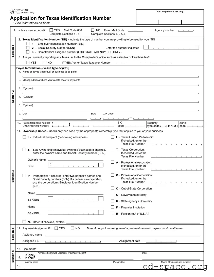 Blank Texas Ap 152 PDF Form