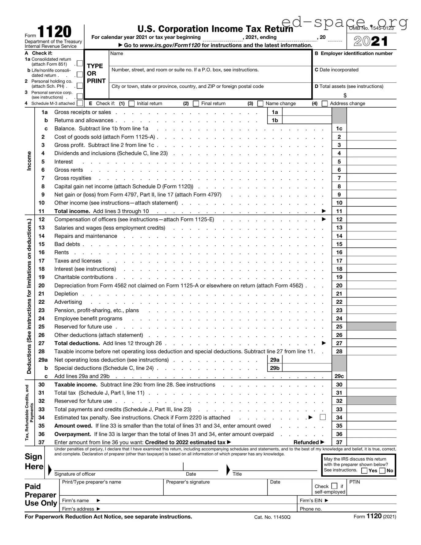 Blank IRS 1120 PDF Form