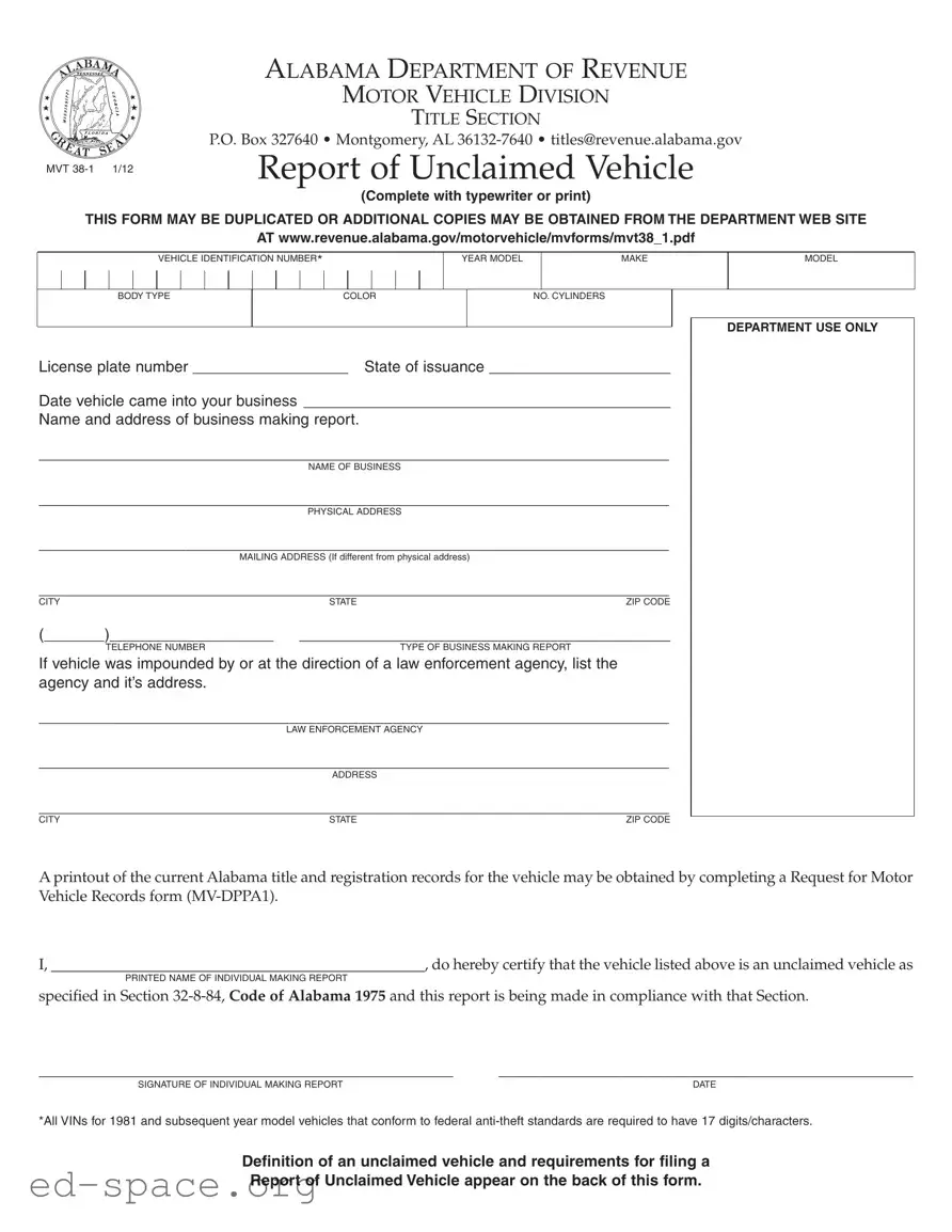 Blank Alabama Mvt 38 1 PDF Form