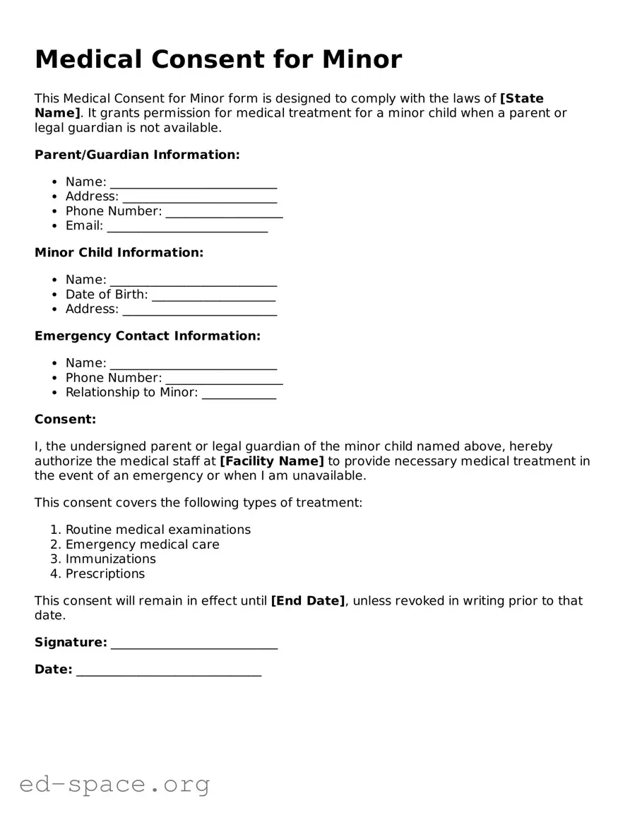 Fillable Medical Consent for Minor Template