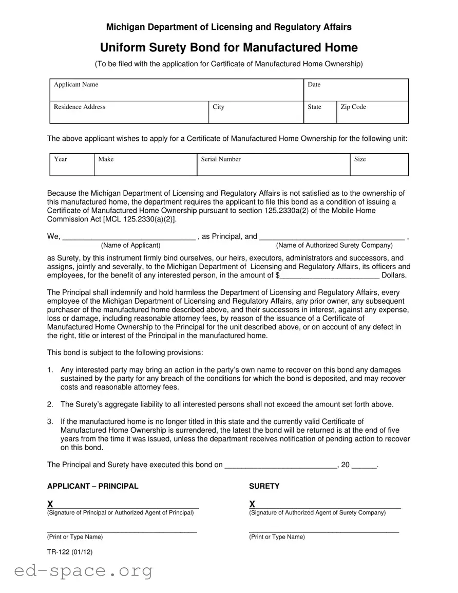 Blank Michigan Tr 122 PDF Form