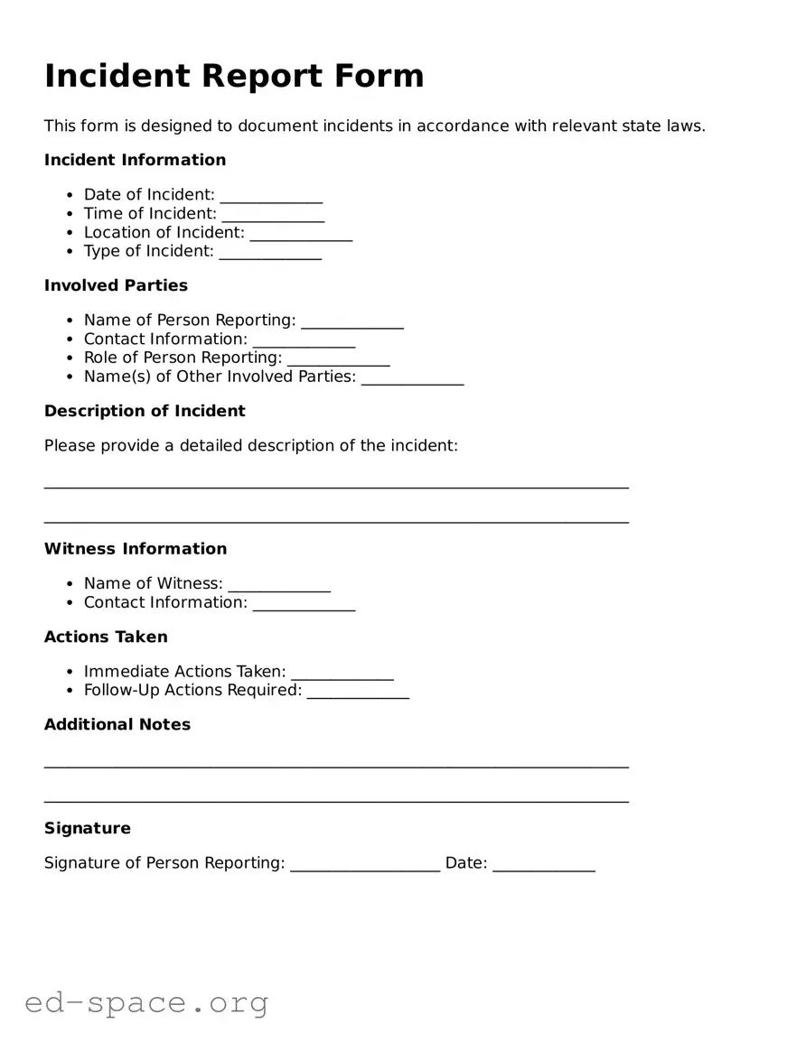 Fillable Incident Report Form Template
