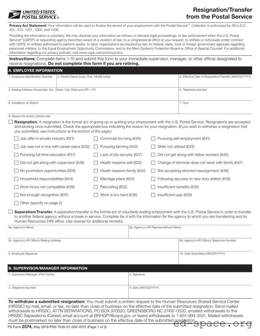 Blank Usps Resignation PDF Form