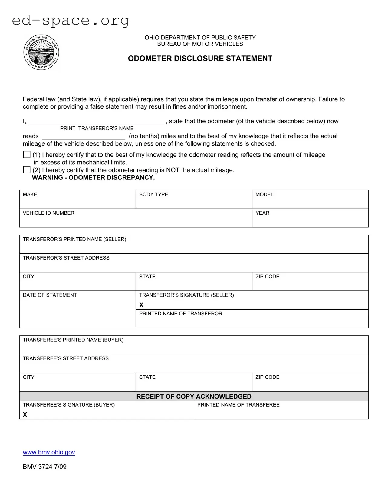 Blank Ohio Department Of Public Safety PDF Form