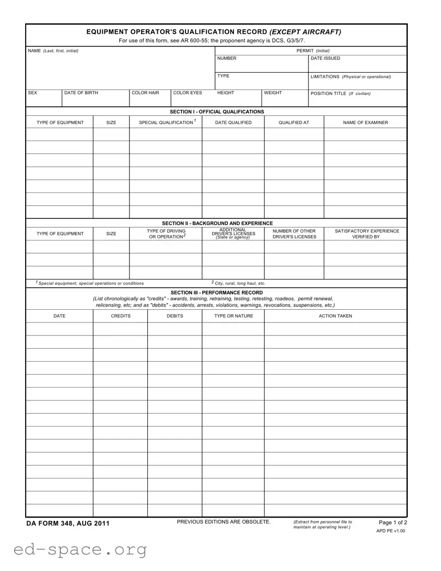 Blank Da 348 PDF Form
