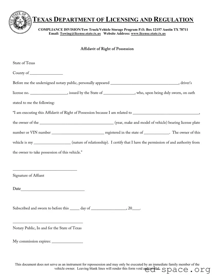 Blank Texas Possession PDF Form