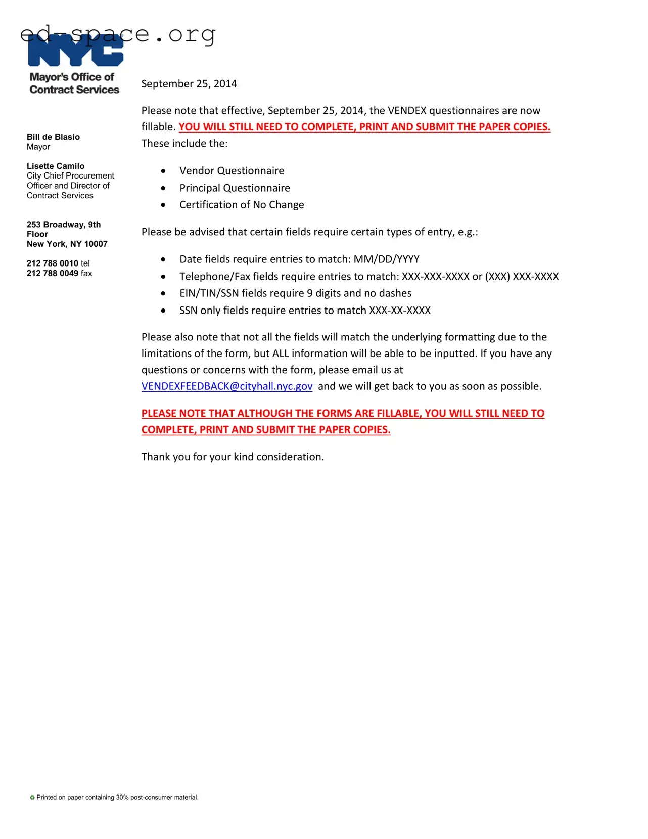 Blank New York Questionnaire PDF Form