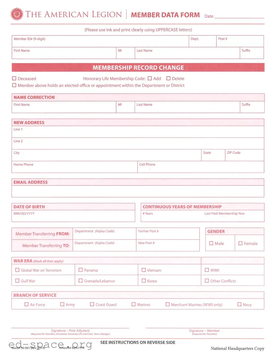 Blank American Legion Transfer PDF Form