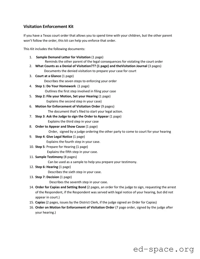 Blank Texas Visitation Enforcement PDF Form