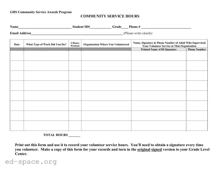 Blank Community Service PDF Form
