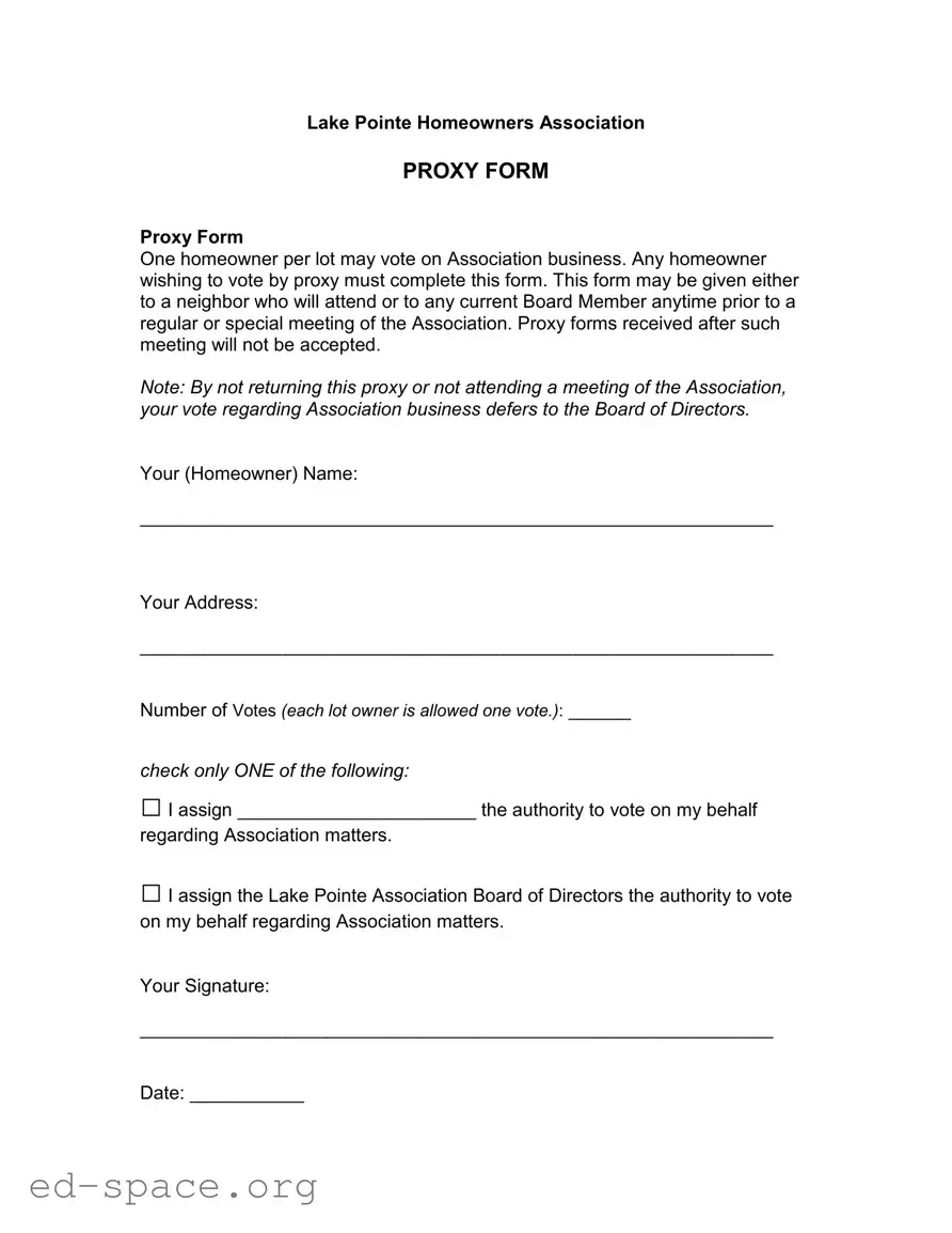 Blank Homeowners Association Proxy PDF Form