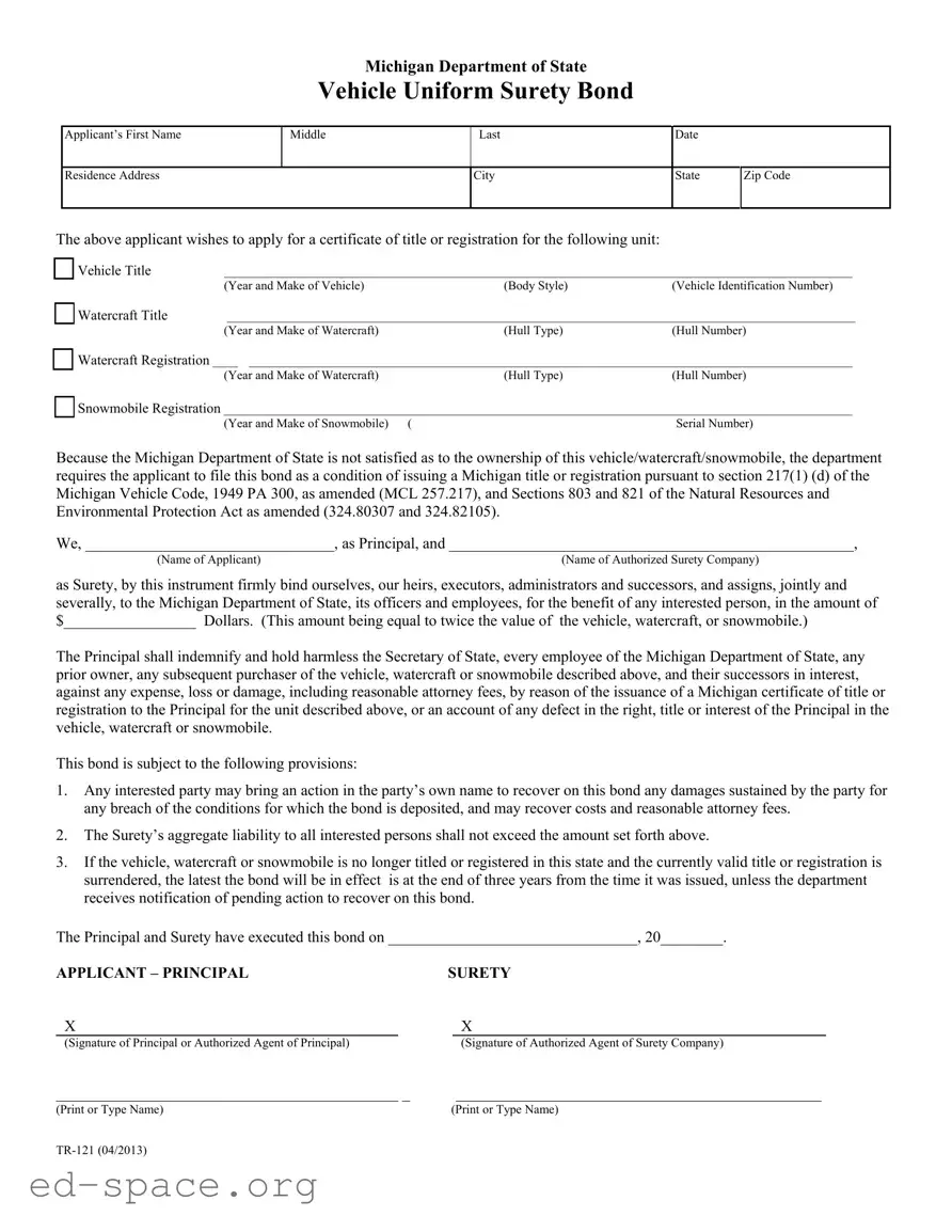 Blank Michigan Tr 121 PDF Form