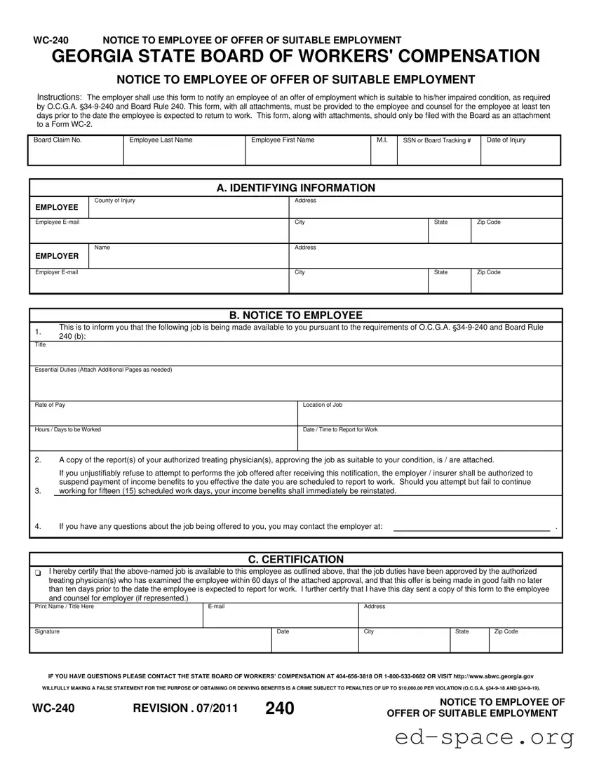 Blank Wc 240 Georgia PDF Form