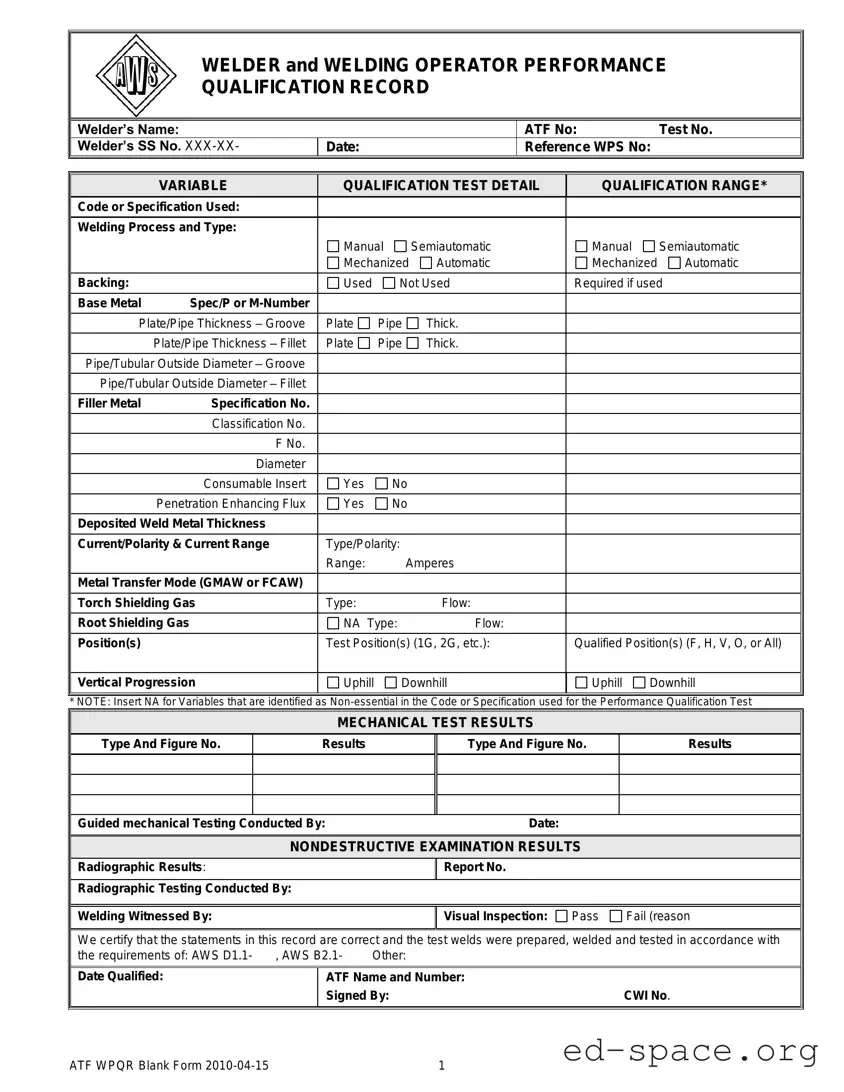 Blank Welder Performance Qualification Record PDF Form