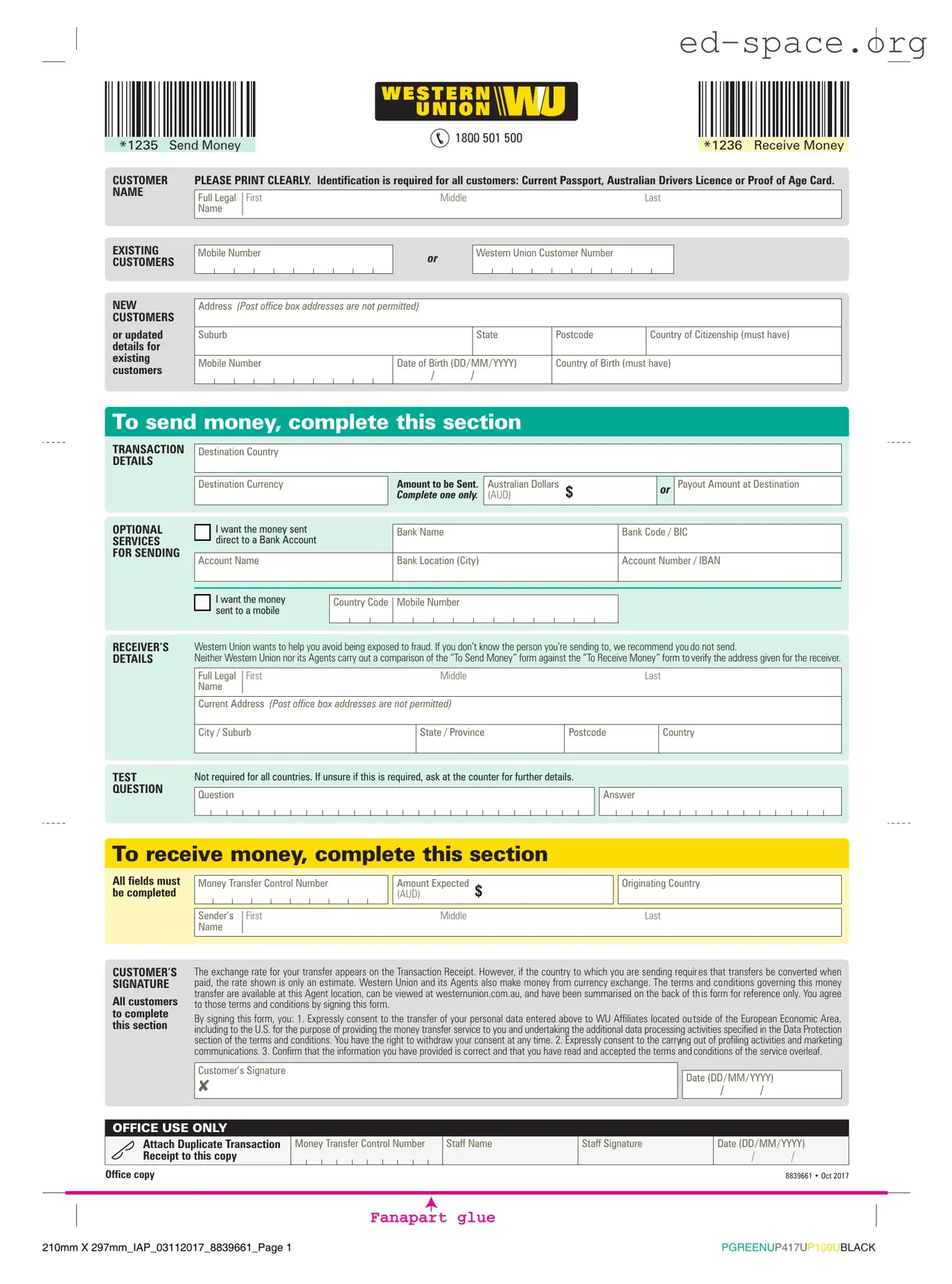 Blank Western Union PDF Form