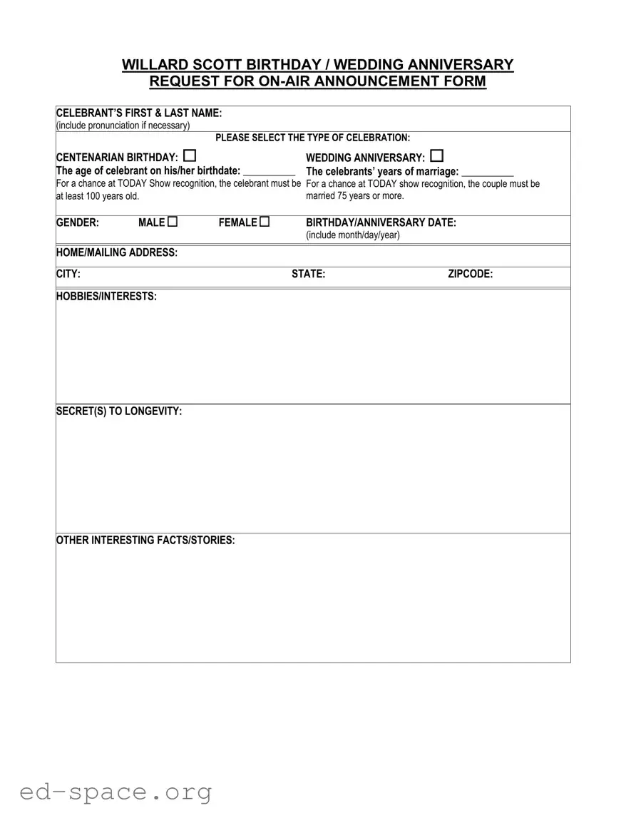 Blank 100Th Birthday PDF Form