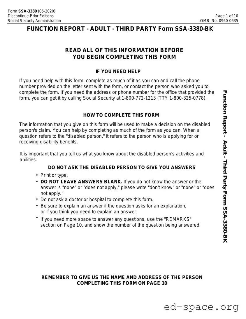 Blank SSA SSA-3380-BK PDF Form